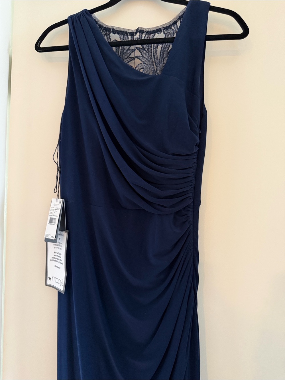Adrianna Papell Navy Sleeveless Beaded-Back Maxi Dress